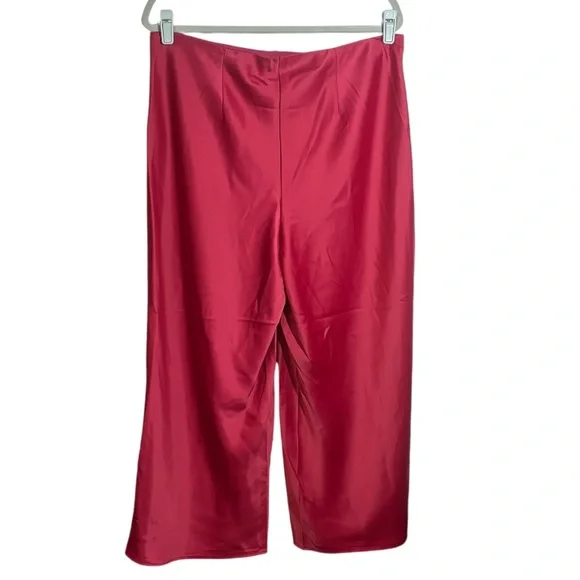 Joie Crop Pants Women’s Size 12 Wide Leg High Rise Pink Satin Pull On Barbiecore - Picture 2 of 8